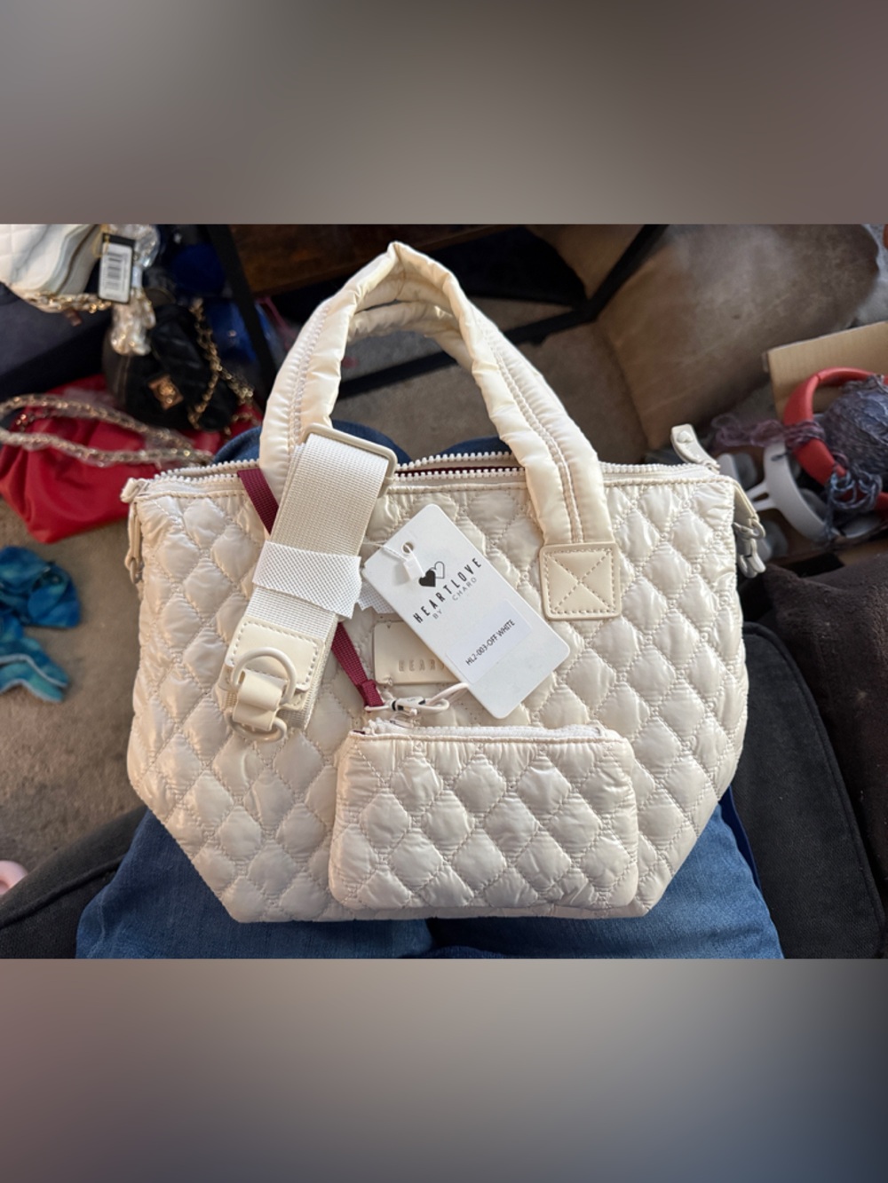 Cream Quilted Tote with Detachable Strap by Henri Bendel